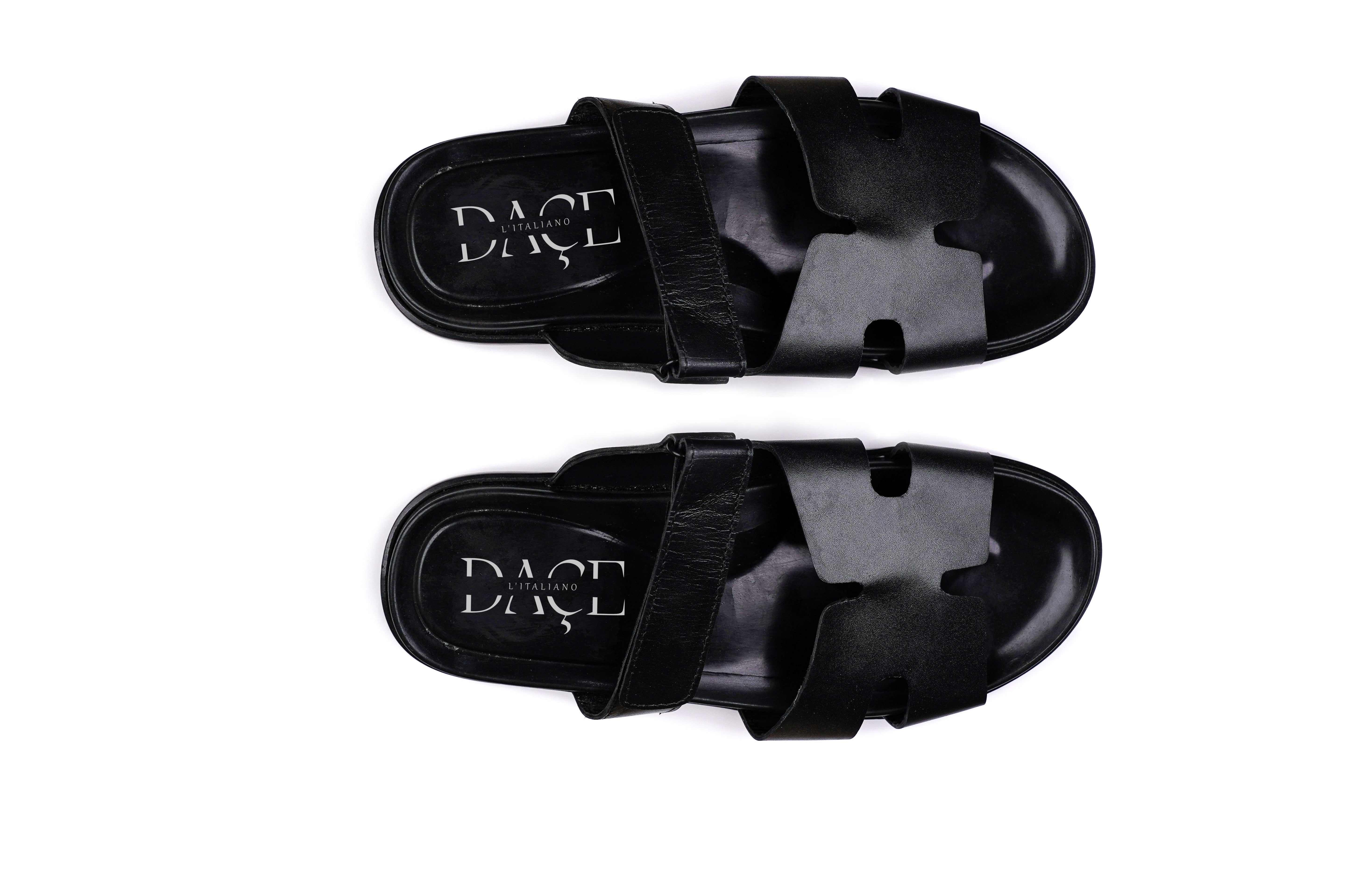 DAÇE H-Style Black Italian King Sandals Pure Italian cow leather