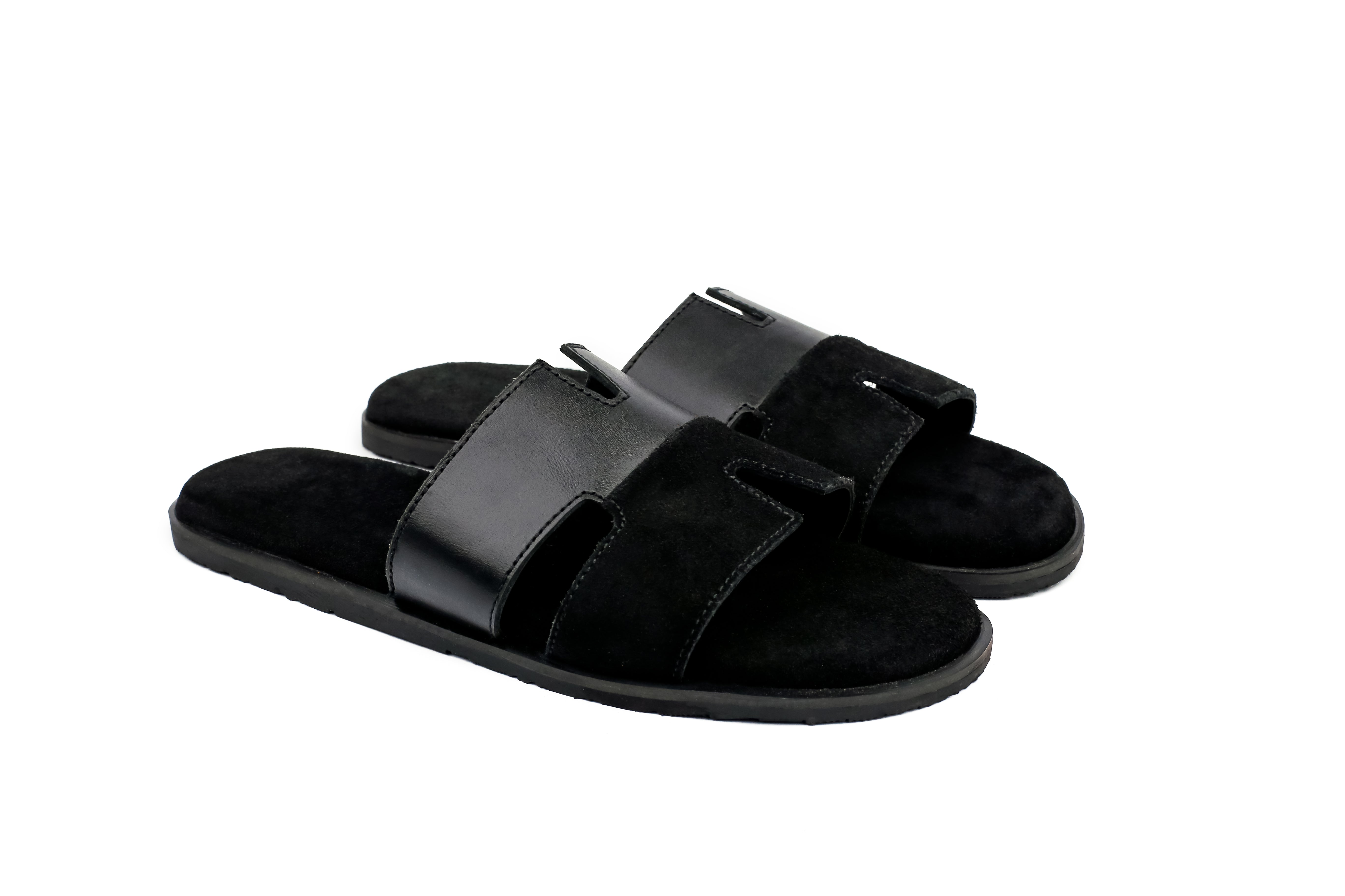 D4234 Black Italian Cow Suede Leather Slippers