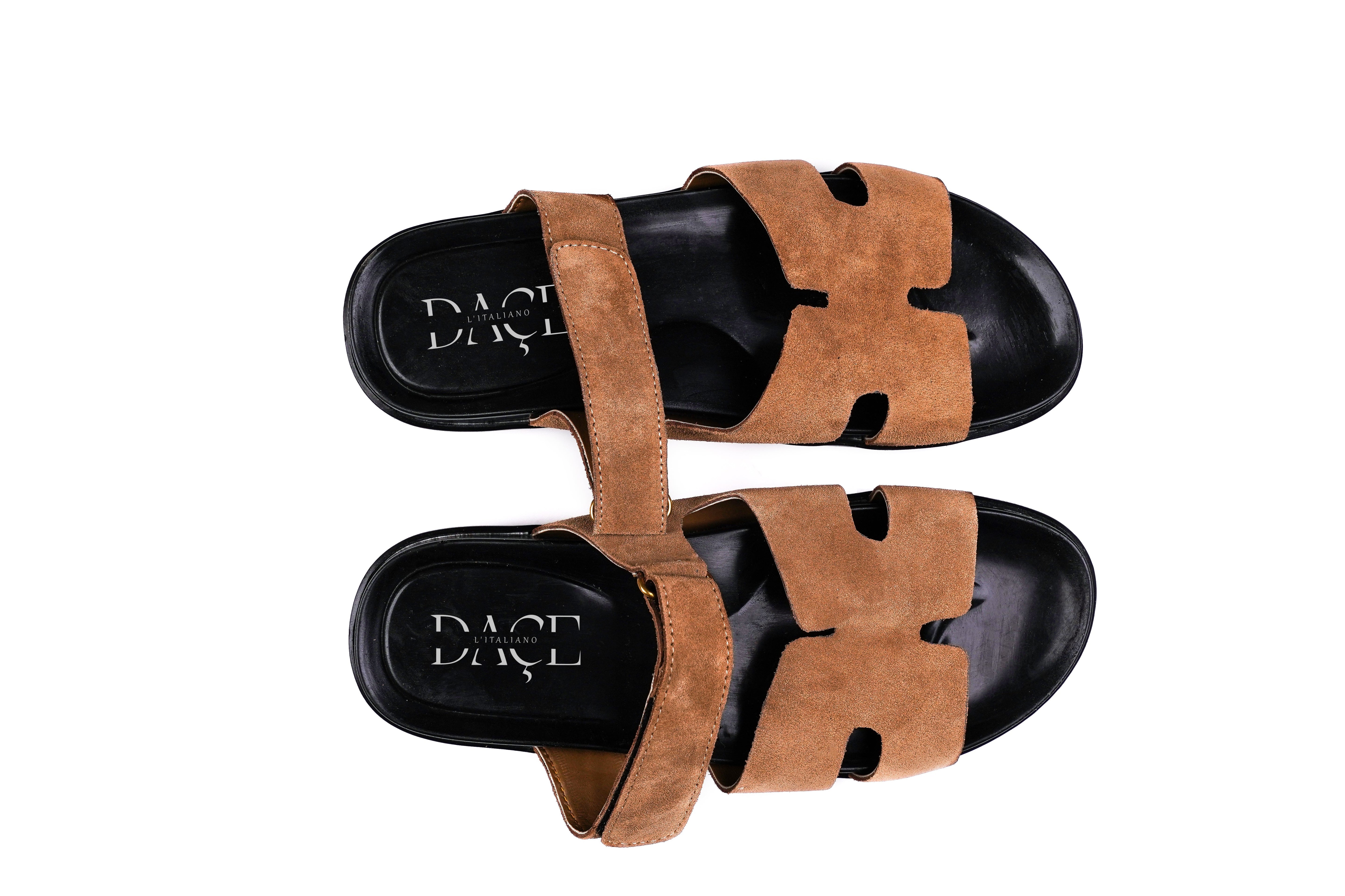 DAÇE H Style Italian Sandal Italian Camel Color Suede Cow Leather