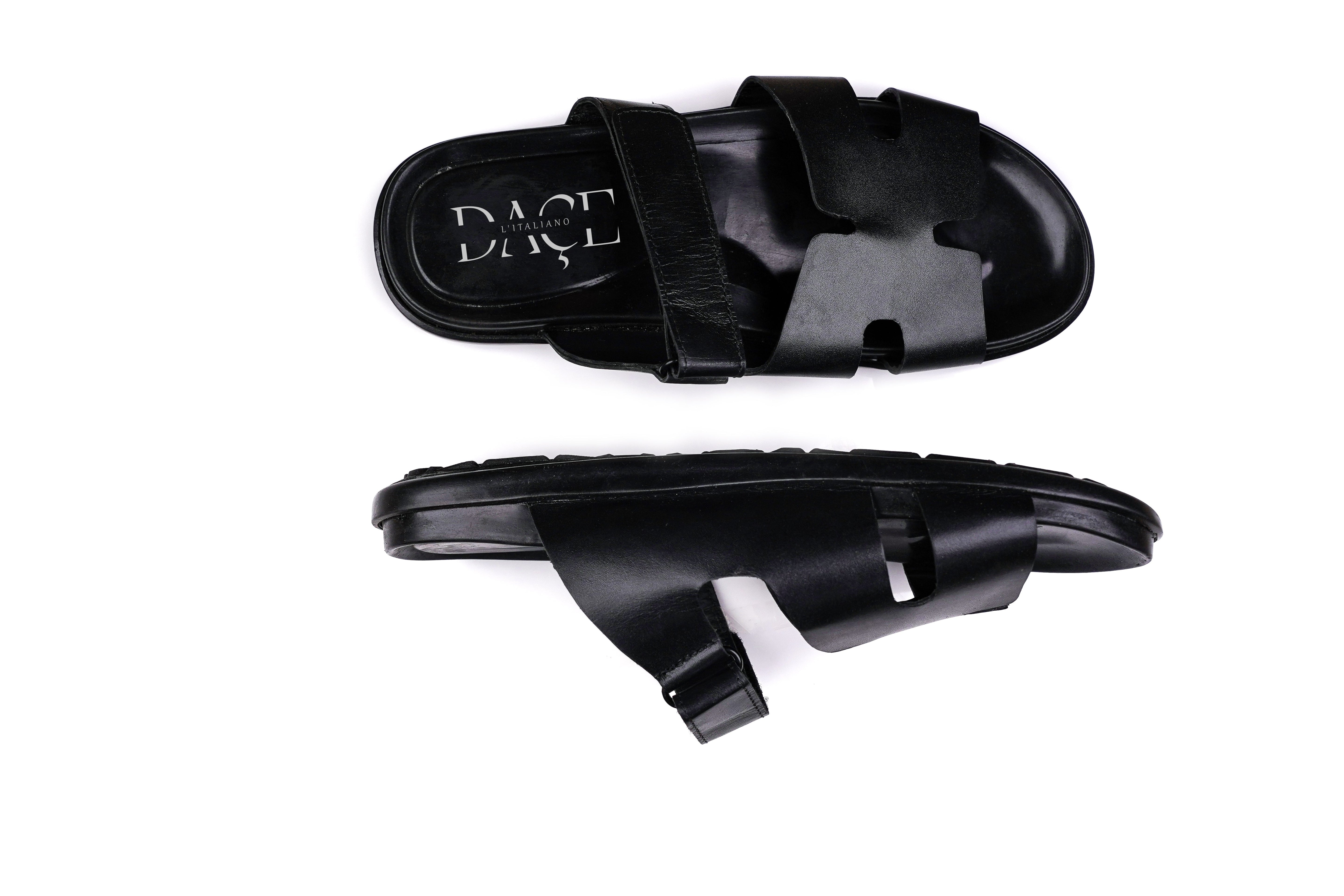 DAÇE H-Style Black Italian King Sandals Pure Italian cow leather