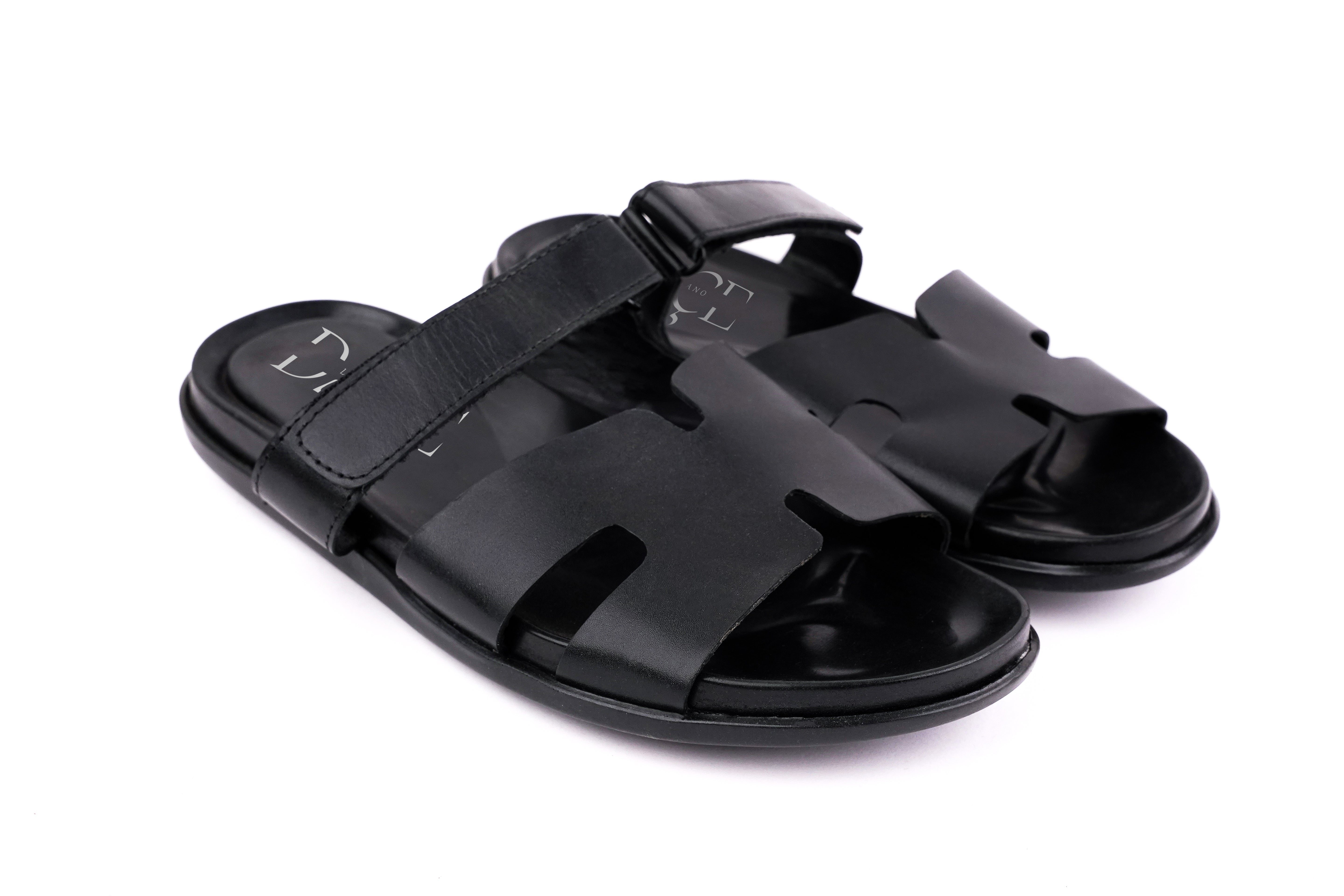 DAÇE H-Style Black Italian King Sandals Pure Italian cow leather