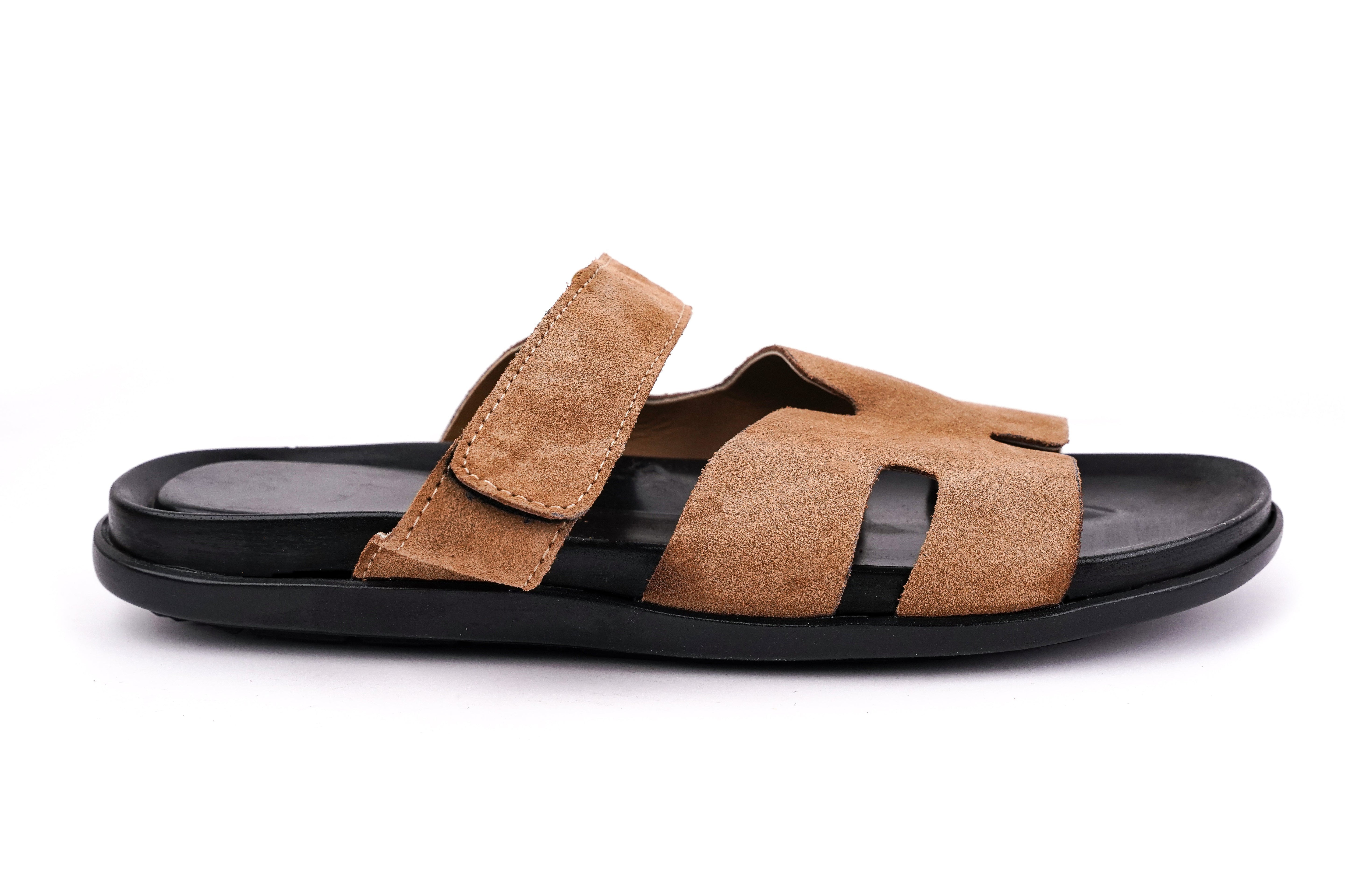 DAÇE H Style Italian Sandal Italian Camel Color Suede Cow Leather